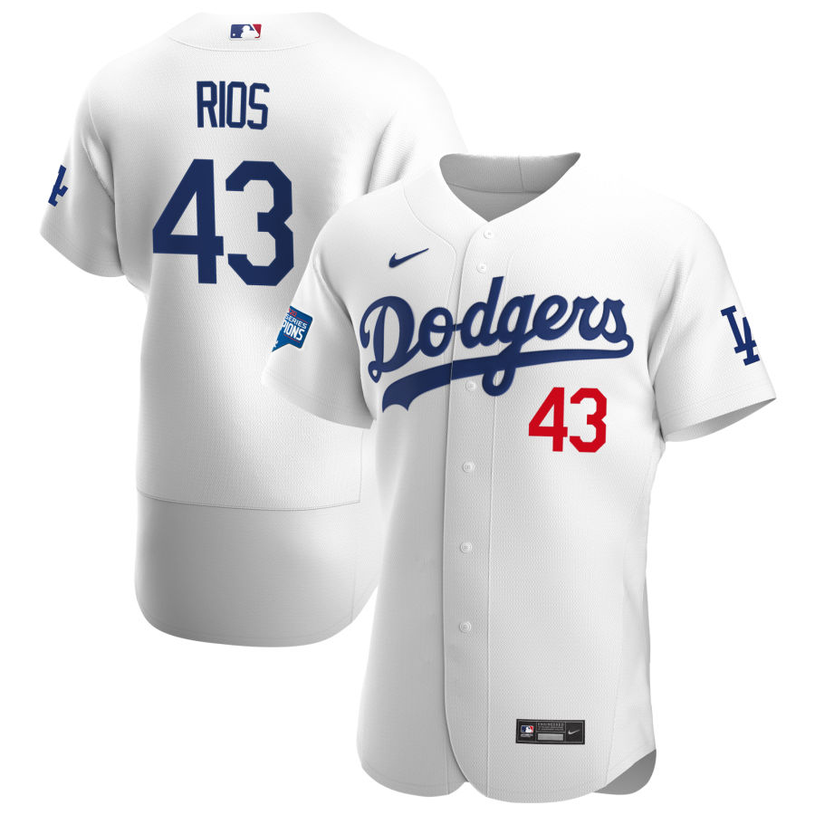 Los Angeles Dodgers 43 Edwin Rios Men Nike White Home 2020 World Series Champions Authentic Player MLB Jersey